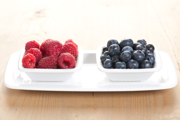 blueberries and raspberries in bowl