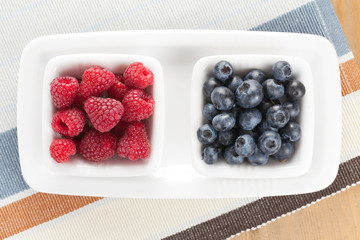 blueberries and raspberries in bowl