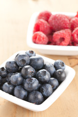 blueberries and raspberries in bowl