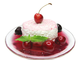 curd pudding dessert with cherry jam