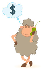 Vector illustration of cartoon sheep speaks by phone
