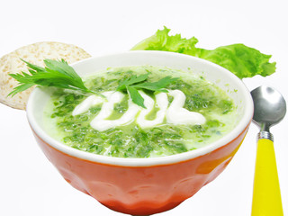 green vegetable squash soup with bread