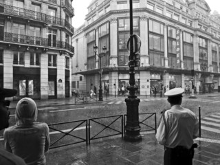street in Paris on a rainy day