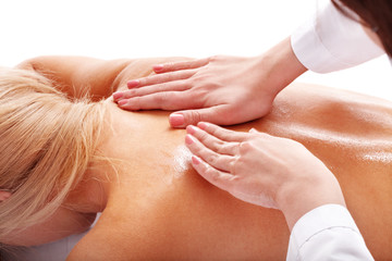 Naklejka premium Massage of female back.