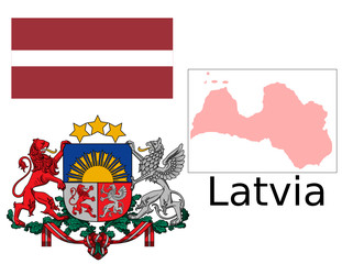 Latvia flag national emblem map