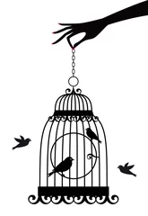 Papier Peint photo Oiseaux en cages main avec cage à oiseaux, vecteur