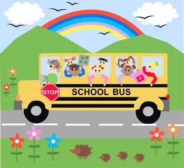 Afwasbaar Fotobehang Regenboog schoolbus