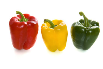 a red, yellow and green paprika