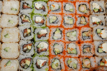 background with different sushi