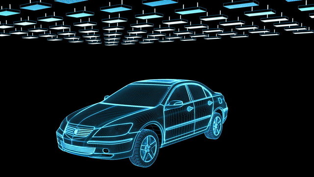 Car sketch rotating, components assembling, loop