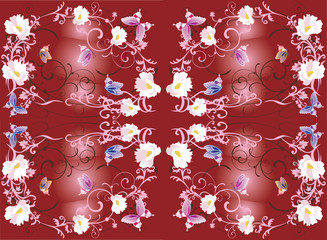 white flowers and pink butterflies