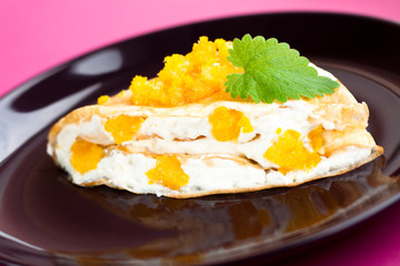 Pancake stuffed with cottage cheese