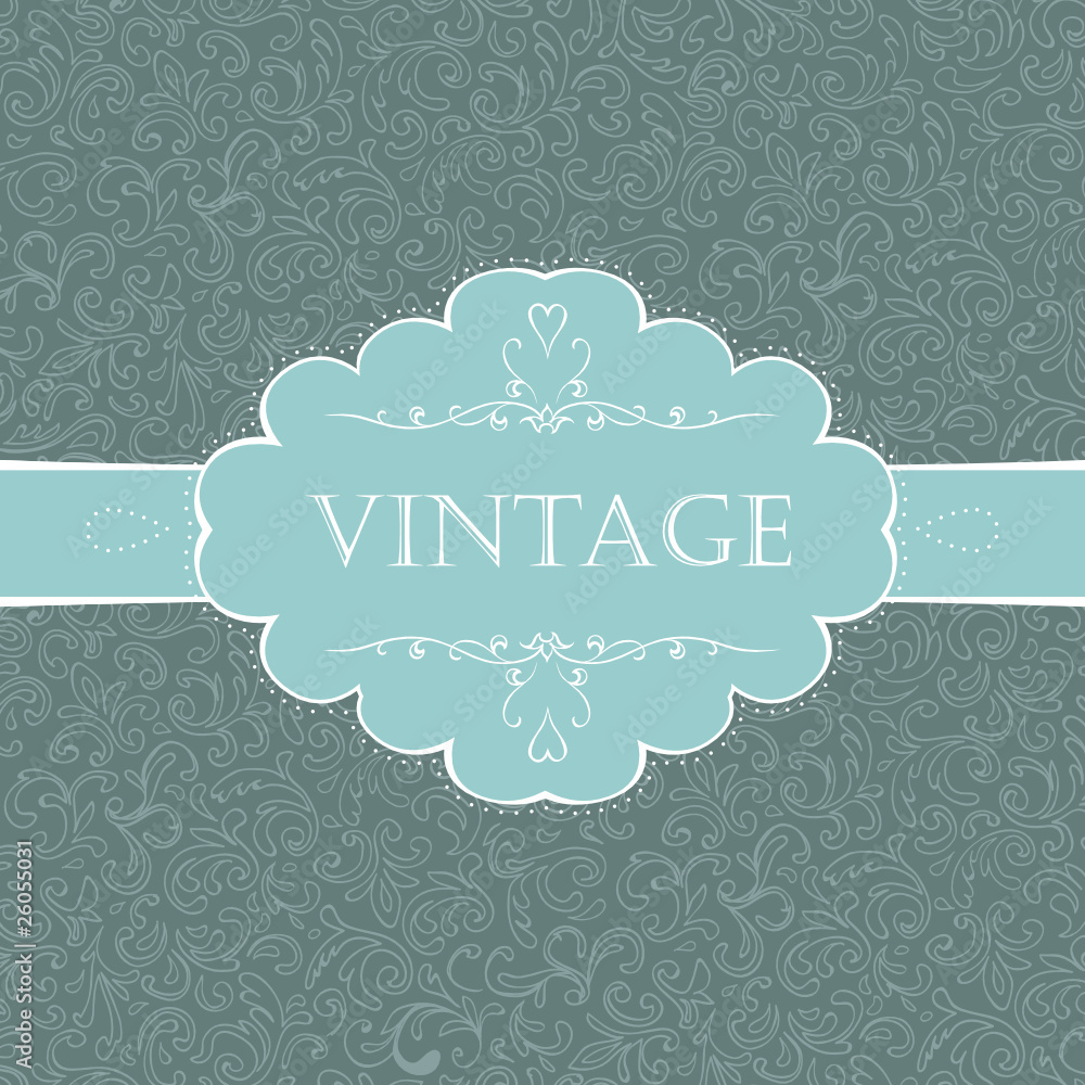 Wall mural vintage styled card with floral ornament background.