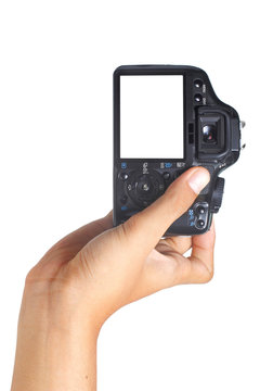 hand holding digital camera verticaly