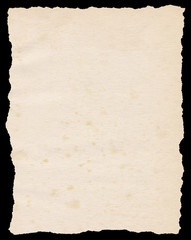 Vintage torn paper isolated on a black background.
