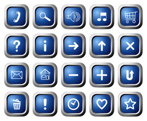Square buttons with symbols. Set.