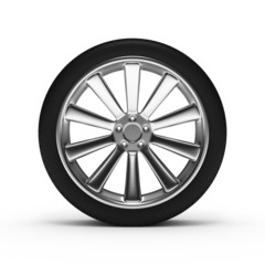 Obraz premium Aluminum wheel with tires isolated on white background