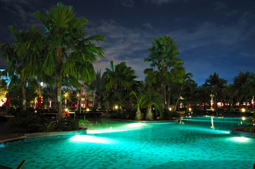 Swimming pool in night illumination, Pattaya, Thailand