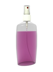 Spray bottle with pink liquid, isolated on white, 3d