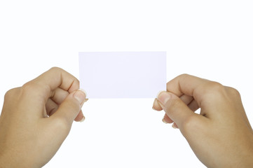 Blank business card in hands