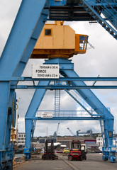 port cranes on a dock in the port of Brest (France)