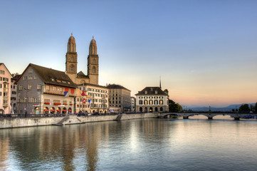 Zurich old town at sunset