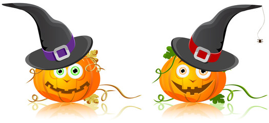 pumpkin in hat halloween  isolated on white background