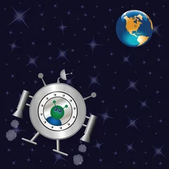 Abwaschbare Fototapete Kosmos Raumschiff, das durch das Universum zur Erde reist