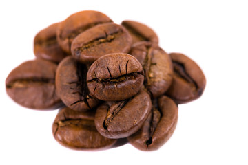 macro shot of coffe bens, isolated on white