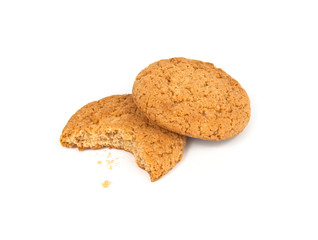 Oatmeal cookies and crumbs isolated on white