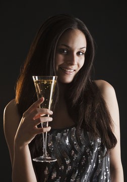 Woman drinking champagne