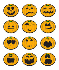 Collection of halloween pumpkin smiles, vector illustration