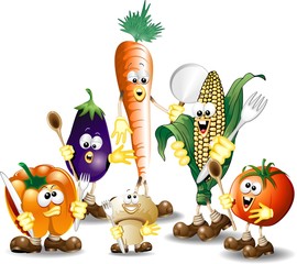 Verdure Miste Cartoon-Humorous Mixed Vegetables-Vector