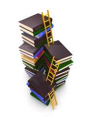 ladders and stacks of book