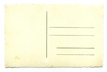one empty blank vintage post card isolated on white background