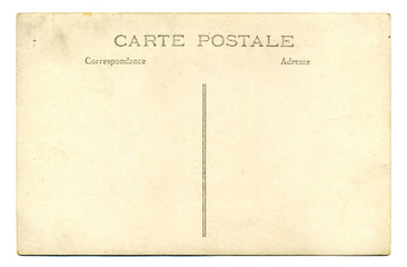 one empty blank vintage post card isolated on white background.