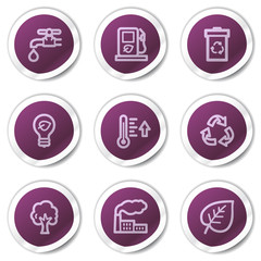 Ecology web icons set 1, purple stickers series