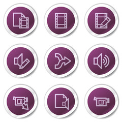 Audio video edit  web icons, purple stickers series