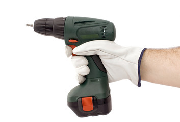 Electrical screwdriver tool in human hand