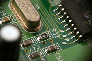 Part of PCB printed-circuit board macro closeup