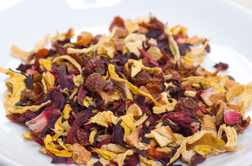 tea with red orange , passion fruit,in studio
