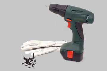 Electrical screwdriwer tool with gloves and screws