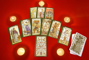 Tarot cards with candles
