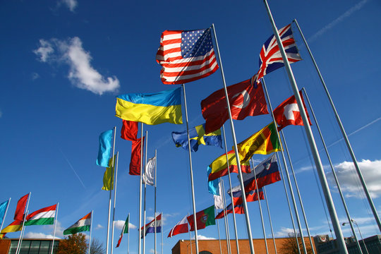 Plenty flags on the international exibition