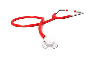 Red stethoscope isolated on white