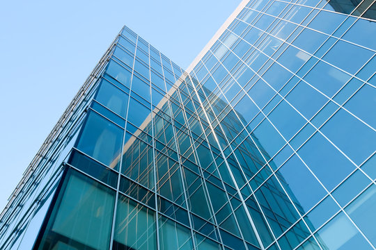 blue glass transparent wall of modern bulding house