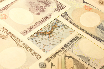 Fototapeta na wymiar Pieniądze i Japonia map