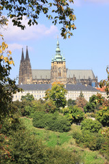 Obraz premium The View on the autumn Prague gothic Castle
