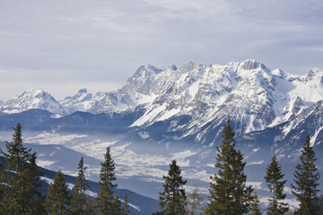 Mountains under snow in the winter. Ski resort  Schladming . Aus