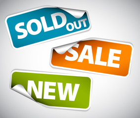 Stickers for the new, sold out and discount item